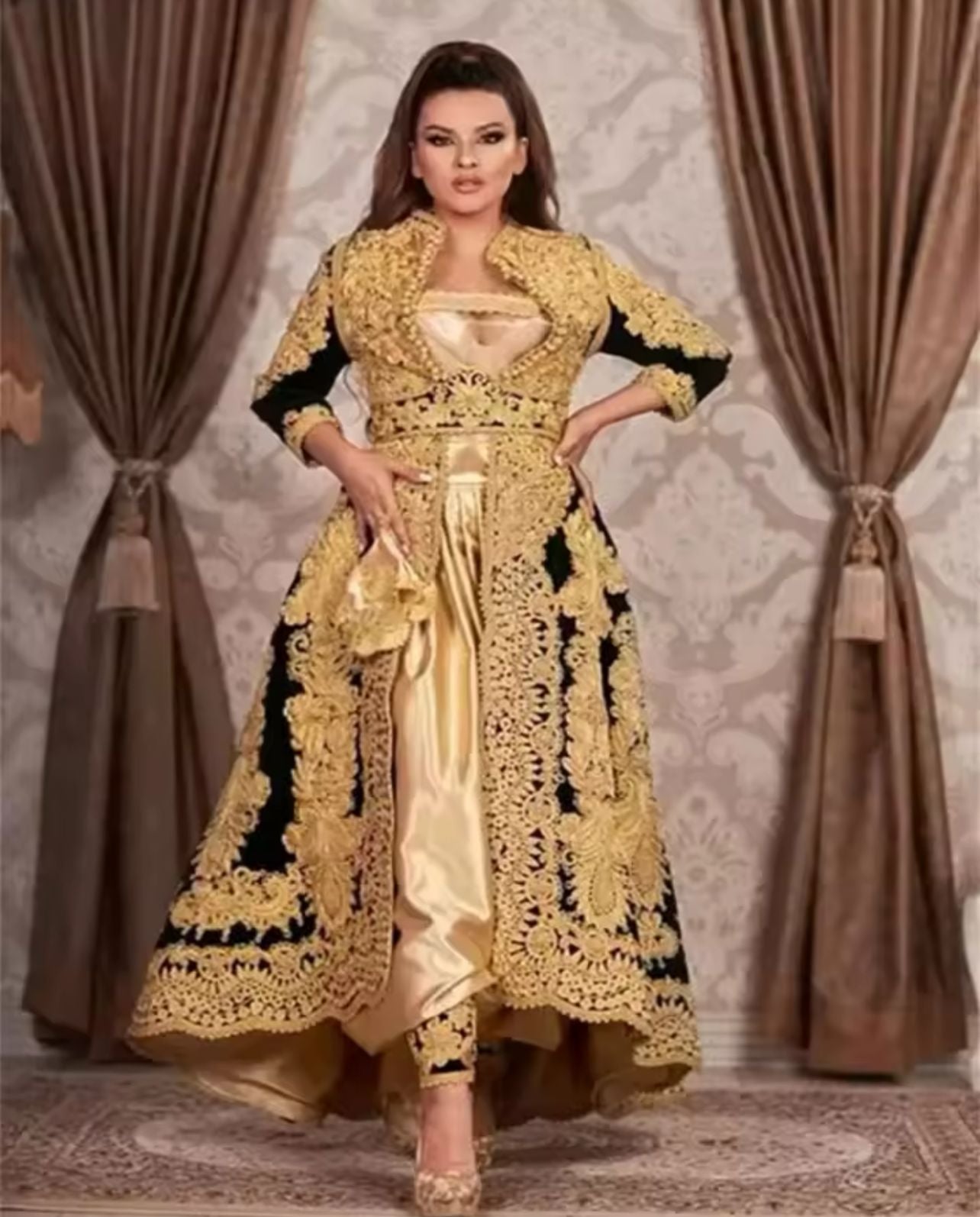 Luxurious Black and Gold Moroccan Kaftan Dress