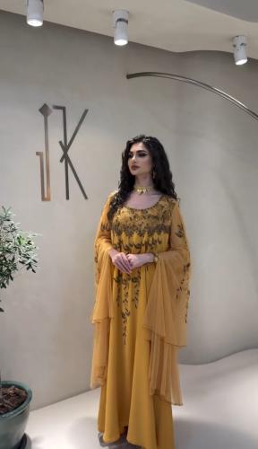 Elegant Mustard Yellow Embroidered Anarkali Gown