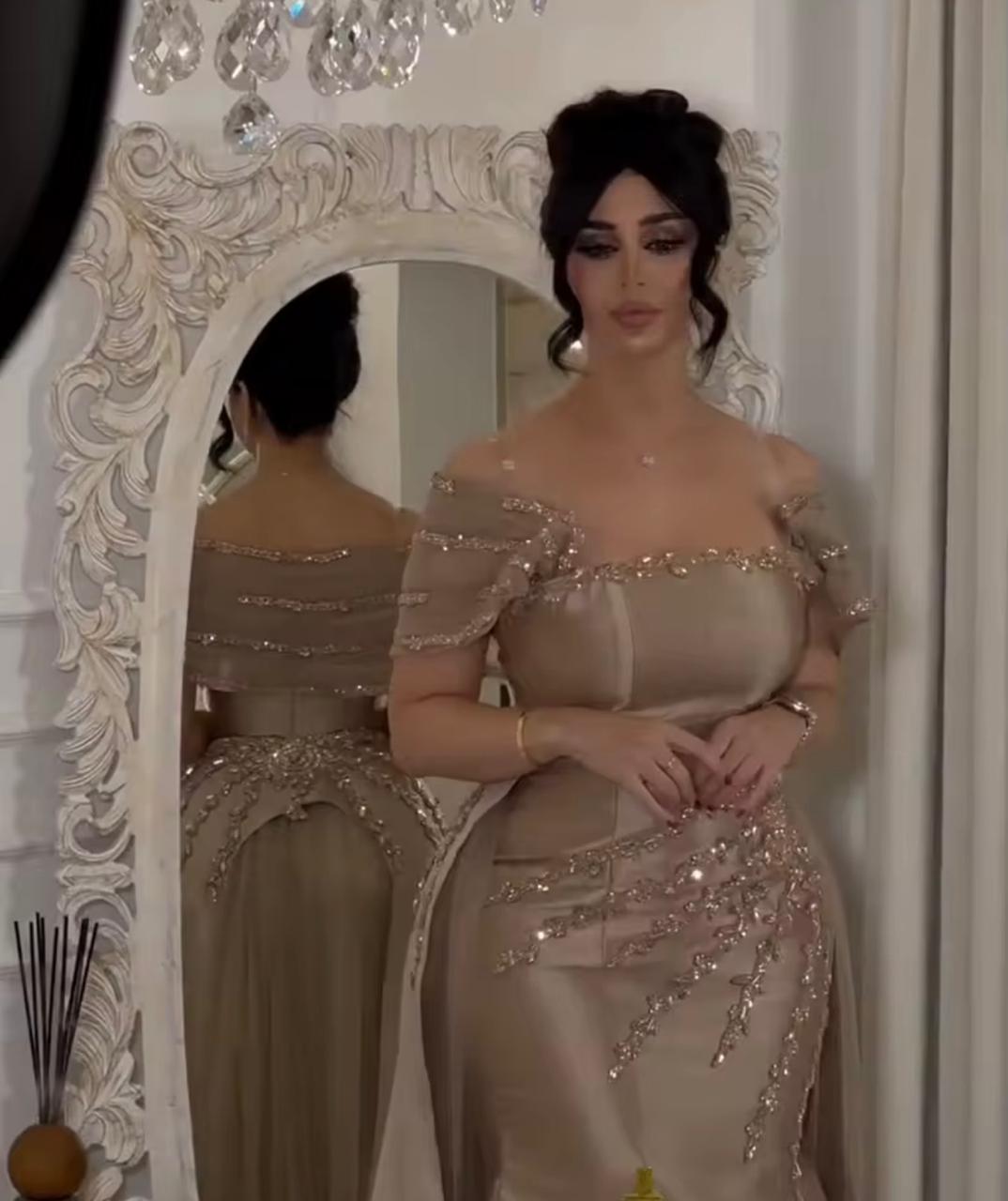 Elegant Gold Embellished Evening Gown