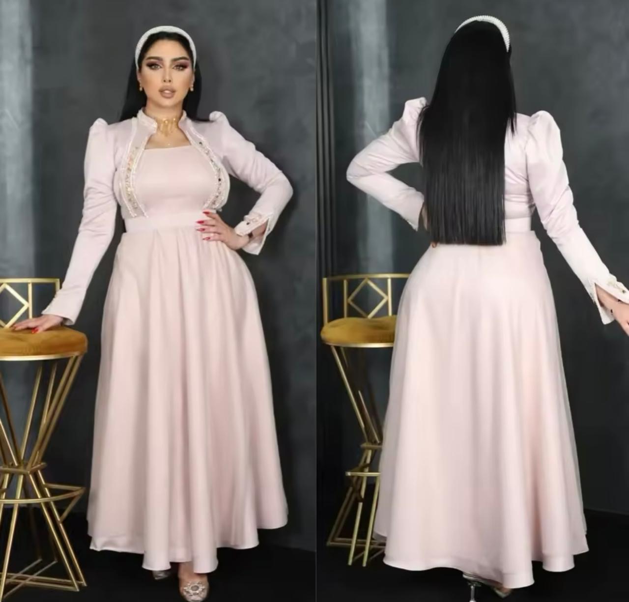 Elegant modest long sleeve maxi dress with embellished bolero
