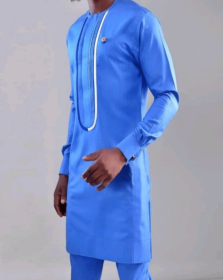 Blue V-neck African suits