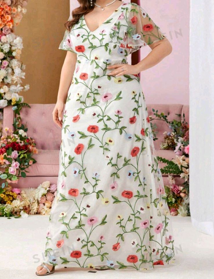 Rose floral evening gown