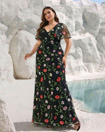 Rose floral evening gown