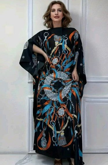 Robe caftan afro à manches courtes