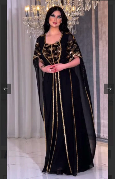 Luxury Moroccan Kaftan Dress With Sequin Embellishments - Elegant Evening wear